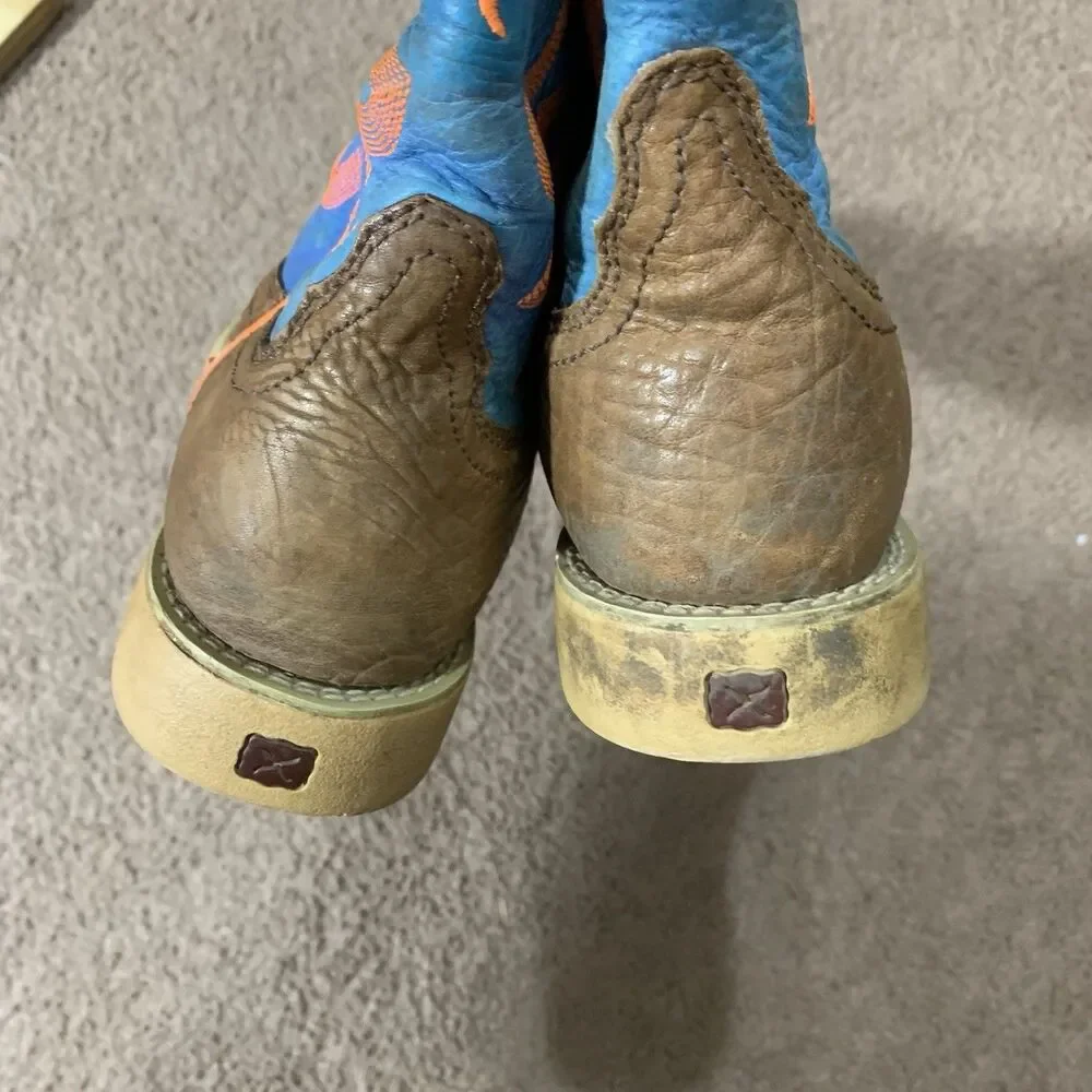 Twisted X YHY0001 Brown Blue Leather Neon Stitching Cowboy Boot Youth Size 4M